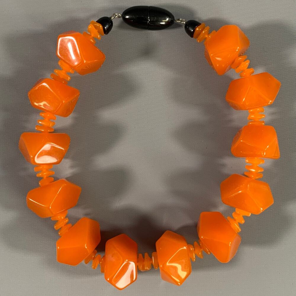Orange & Black Plastic Chunky Geometric Beaded Necklace OS